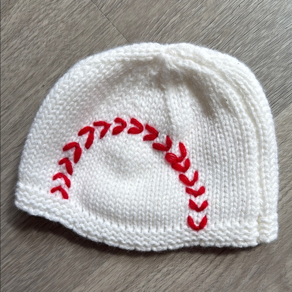 White and Red Baseball Knit Beanie for baby